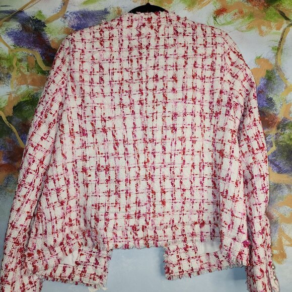 Nanette Lepore Women's Tweed Jacket Pearl Button Accents Fringe Details Size 6 - Picture 9 of 11